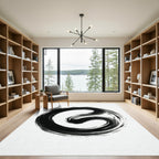 Black Ink Swirl Abstract Brushstroke Rug