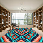 Navajo Diamond Teal Coral Rug