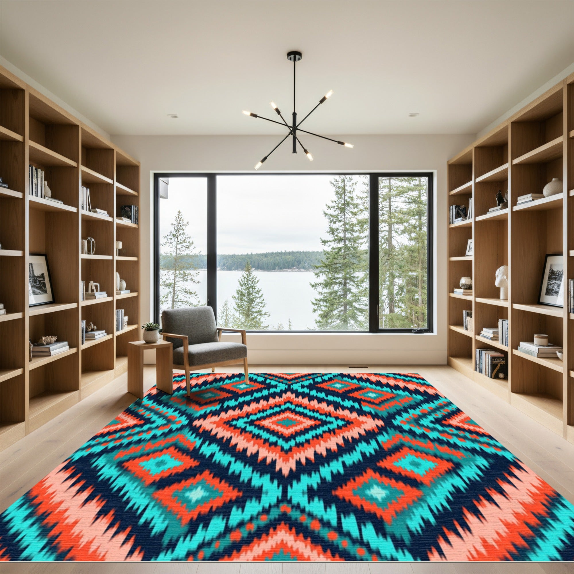 Navajo Diamond Teal Coral Rug