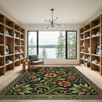 Ornate Emerald Green Floral Birdscape Rug
