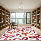 Whimsical Pink Ribbon Confetti Celebration Rug