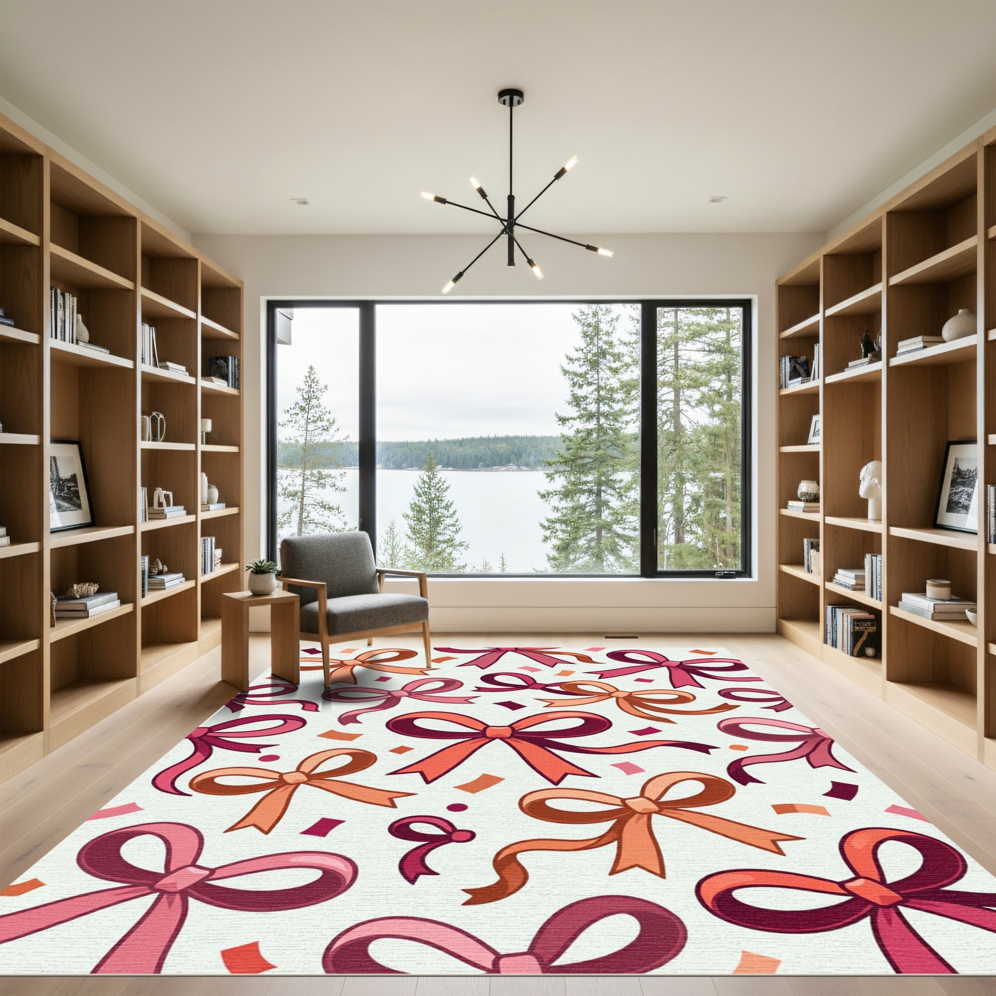 Whimsical Pink Ribbon Confetti Celebration Rug