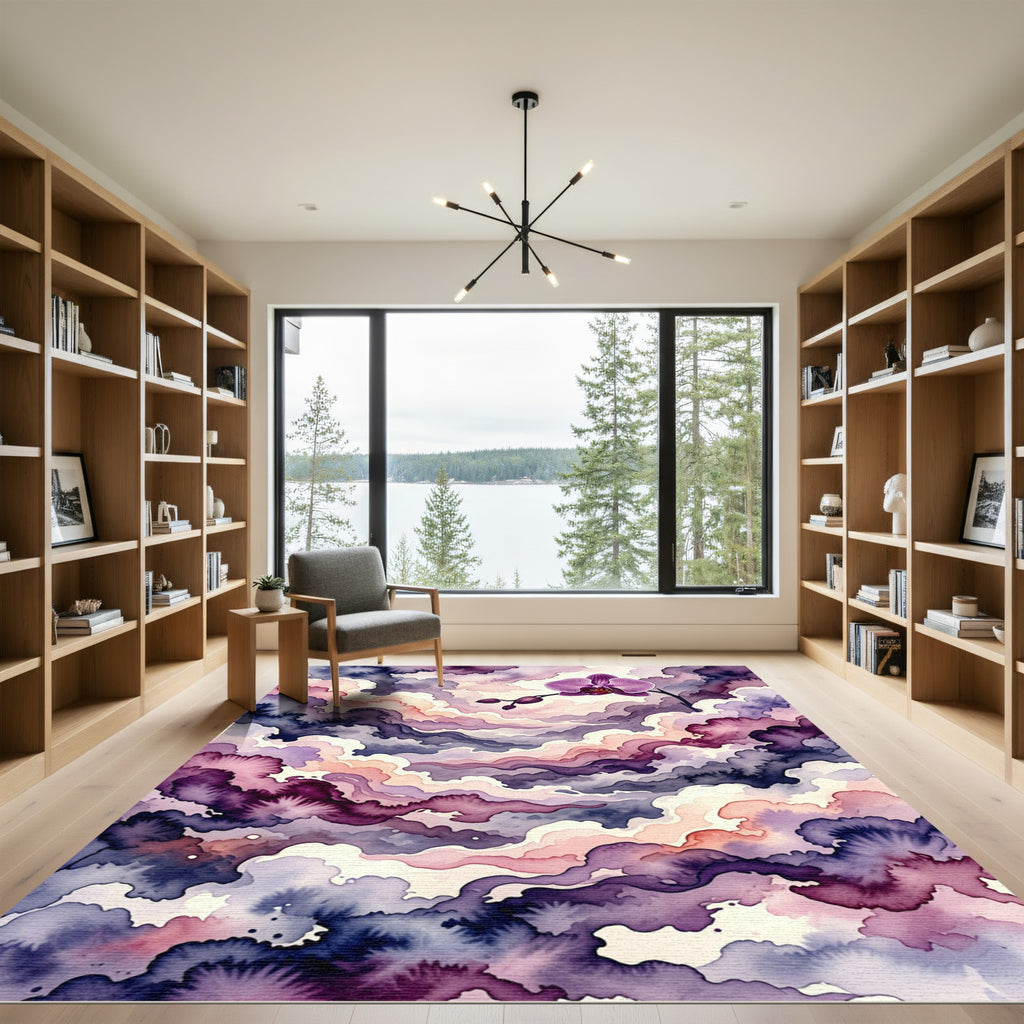Ethereal Purple Orchid Watercolor Clouds Rug