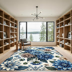 Blue White Dahlia Floral Bouquet Rug