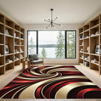 Crimson Gold Swirl Abstract Rug