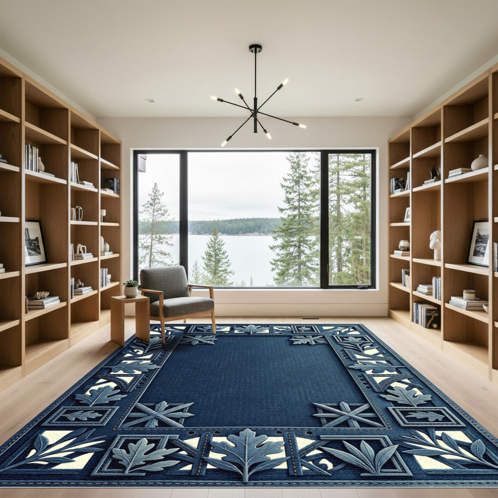 Blue Oak Leaf Vine Rectangular Rug