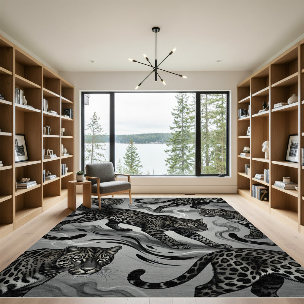 Black Gray Jaguar Smoke Composition Rug