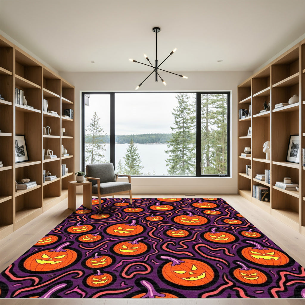 Spooky Orange Jack-o-Lantern Swirls Rug