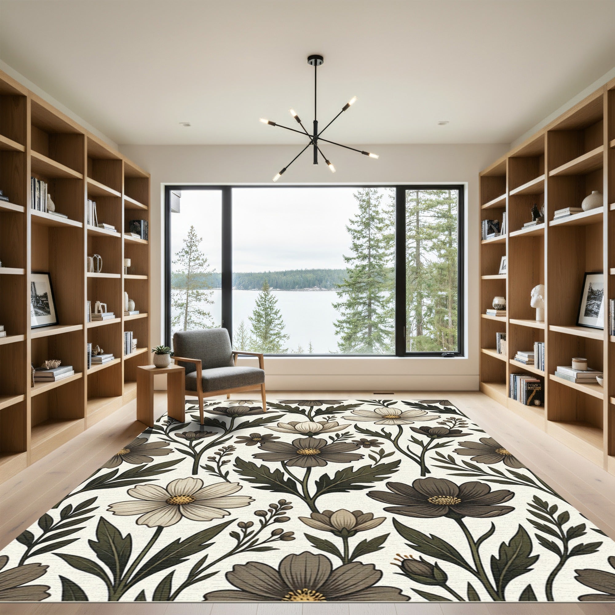 Earthy Tone Floral Vine Arrangement Rug