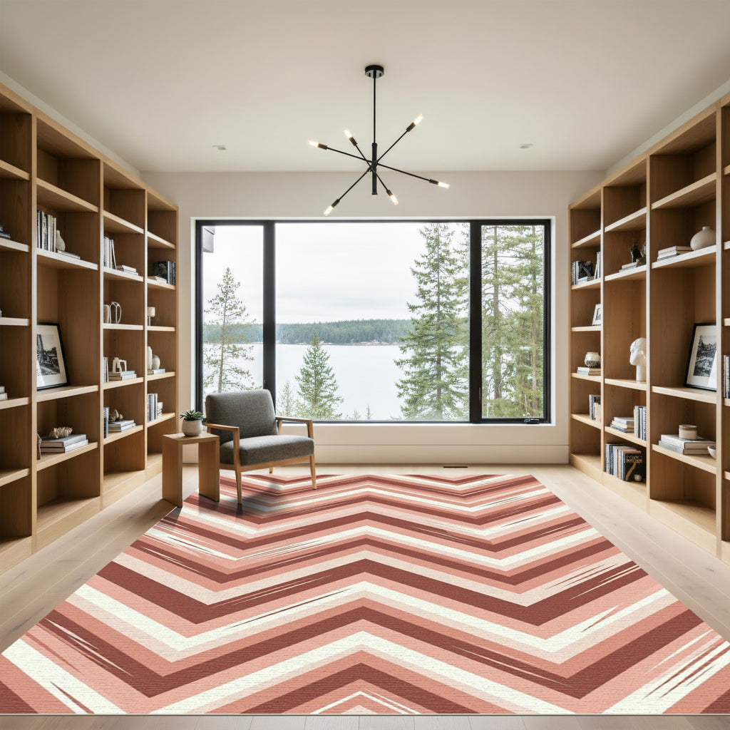 Retro Terracotta Chevron Stripes Rug