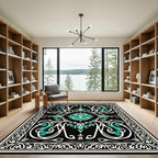 Black Cream Teal Arabesque Scroll Rug