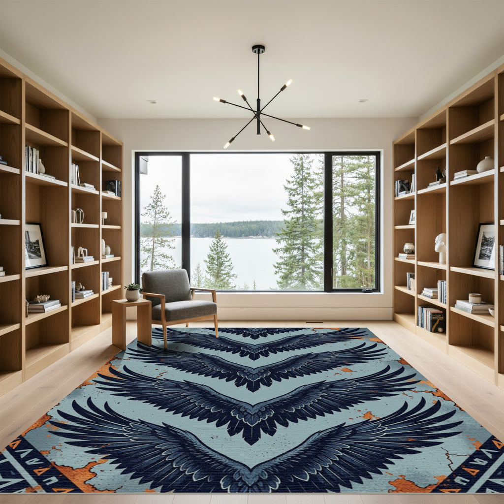 Dark Blue Feathered Wings Repeat Rug