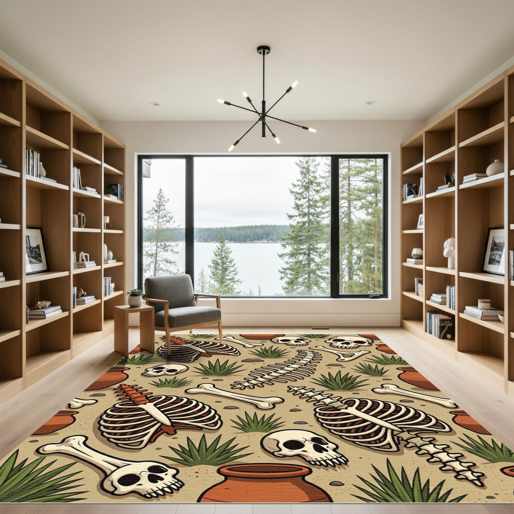 Desert Bone and Terracotta Succulent Tile Rug