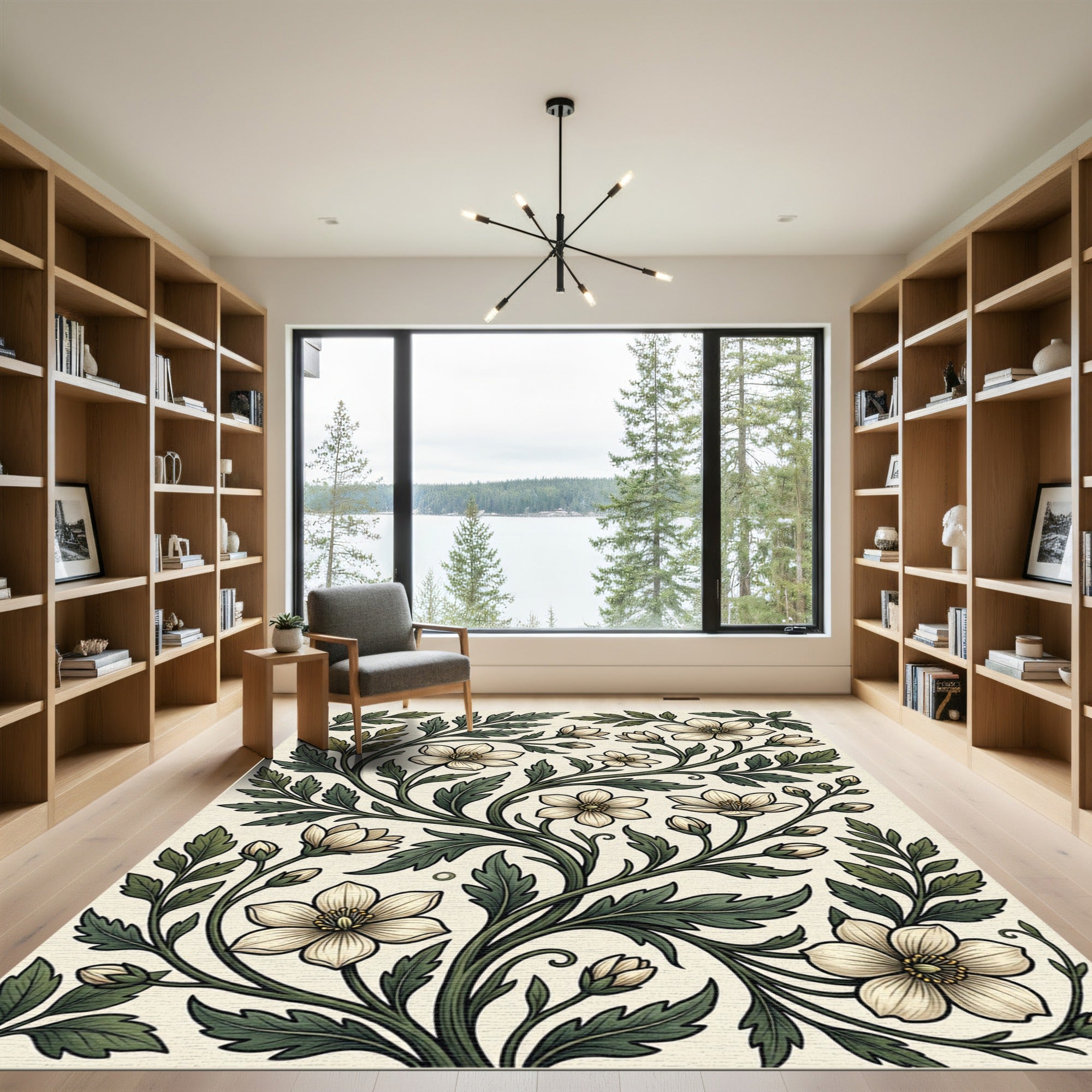 Botanical Cream and Sage Floral Vine Rug