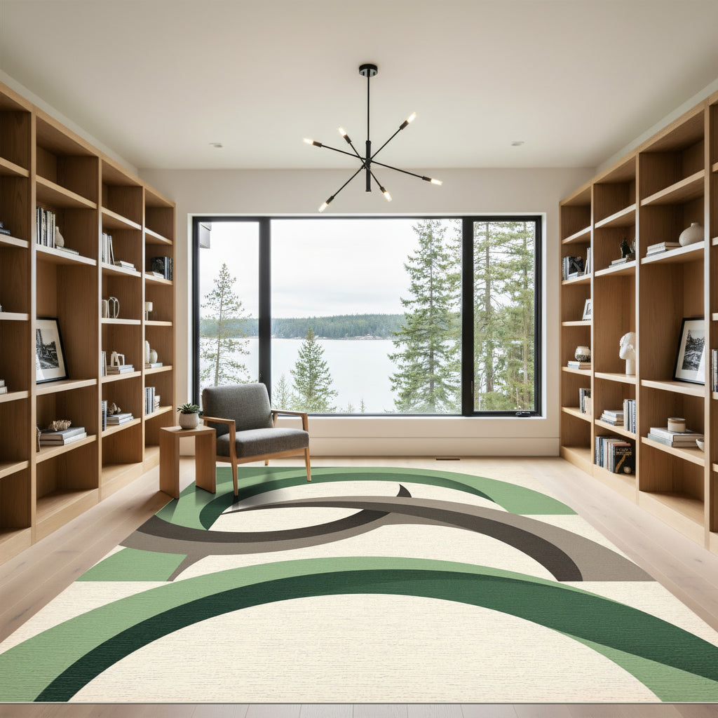 Modern Sage Abstract Curved Arch Rug