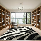 Modern Monochrome Abstract Ink Swirl Rug