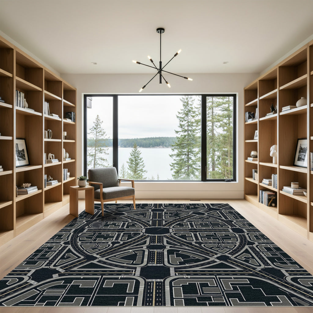 Modern City Layout Geometric Abstract Rug