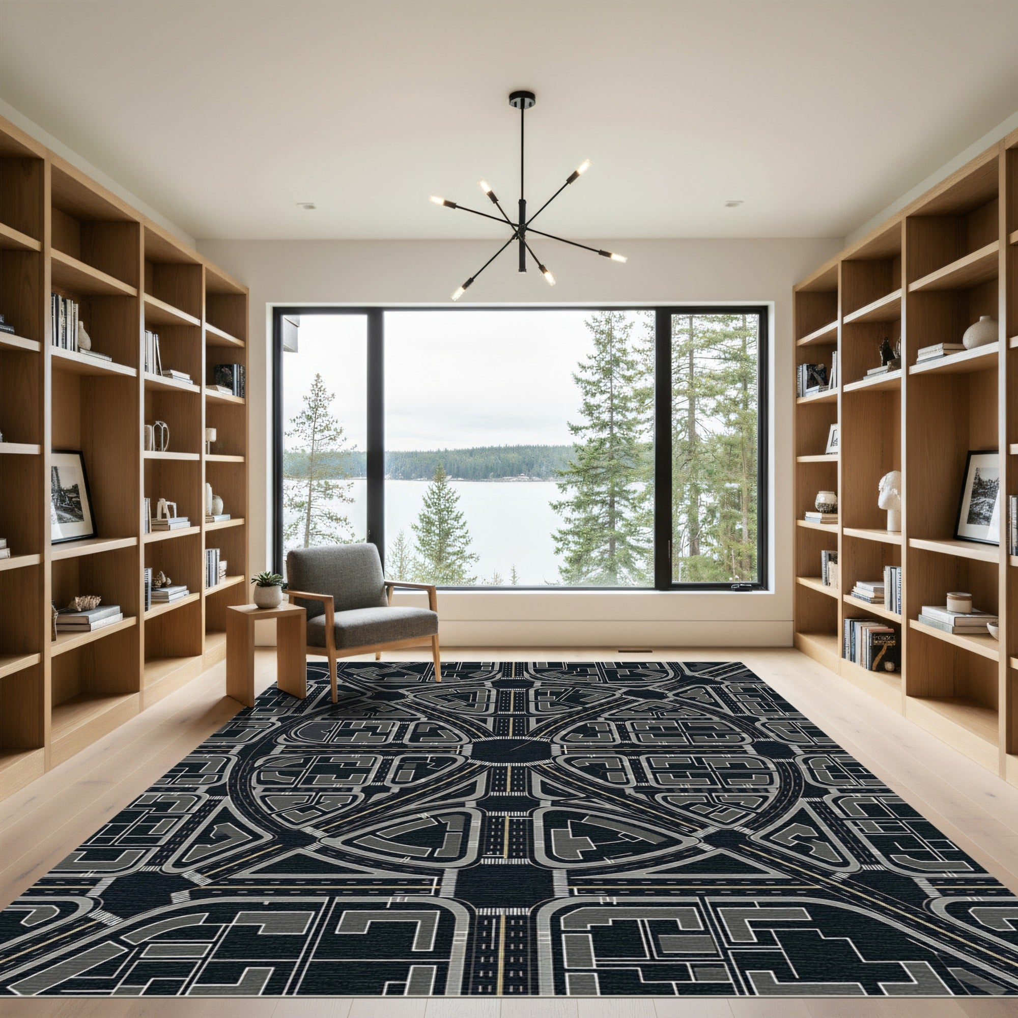Modern City Layout Geometric Abstract Rug