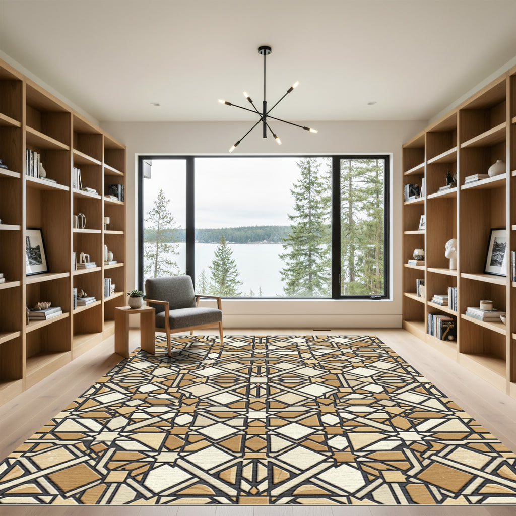 Geometric Sepia Interlocking Star Pattern Rug