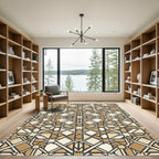 Geometric Sepia Interlocking Star Pattern Rug
