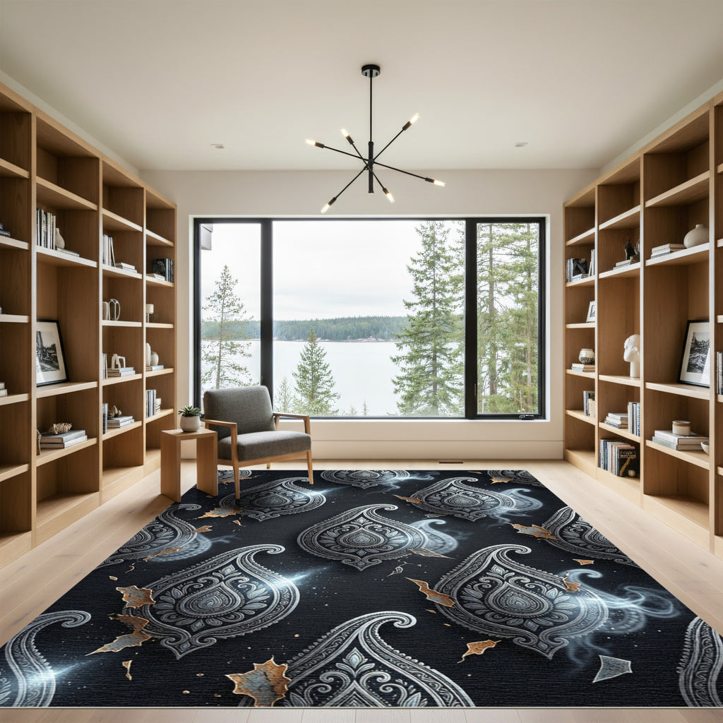 Ornate Grey Paisley Tear Open Rug