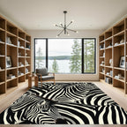 Bold Black White Zebra Stripe Mosaic Rug