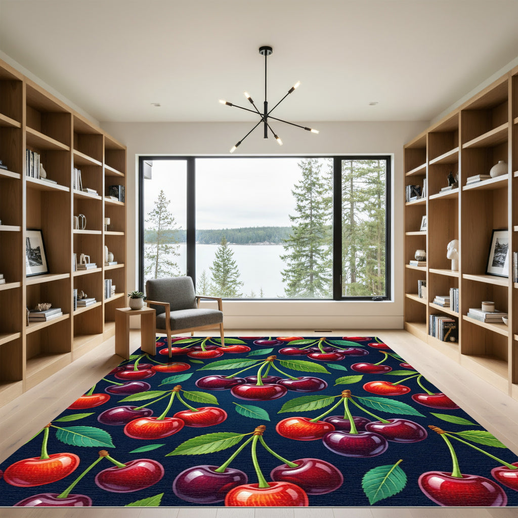 Vibrant Glossy Cherry Fruit Illustration Rug