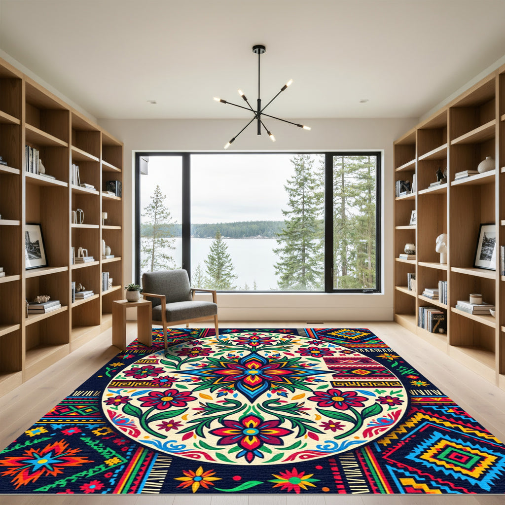 Colorful Folk Art Floral Egg Rug