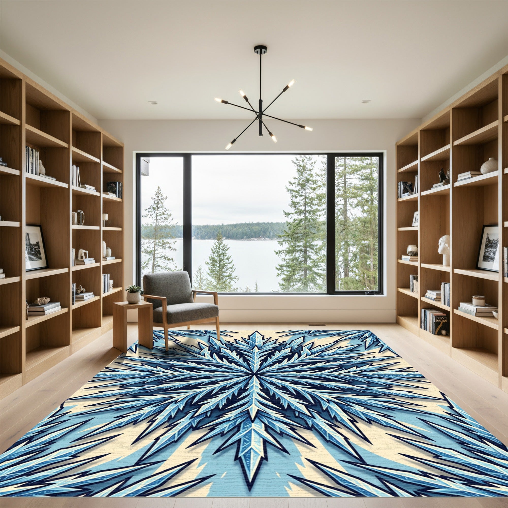 Icy Blue Frost Crystal Snowflake Rug