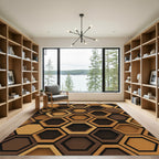 Earthy Brown Hexagon Inlay Rug