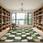 Aged Checkerboard Splatter Green Cream Rug