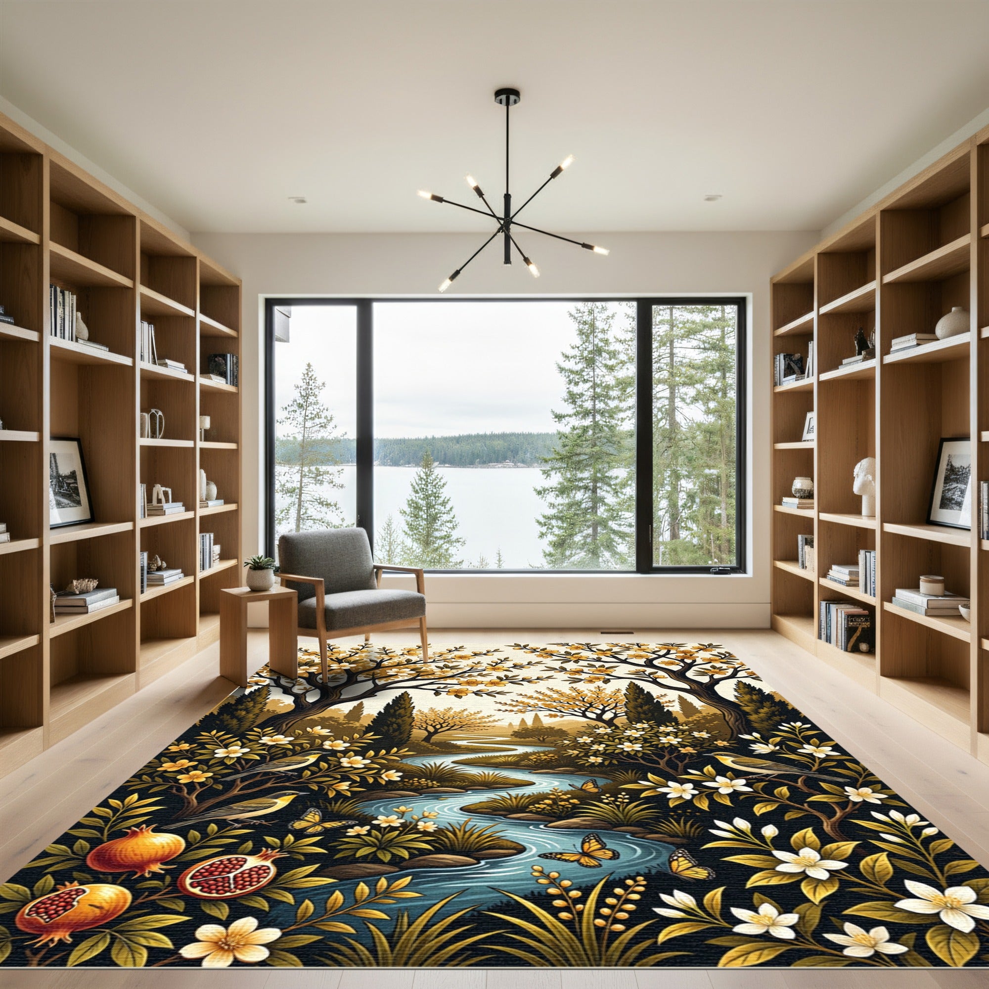 Golden Orchard River Botanical Landscape Rug