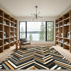 Modern Neutral Herringbone Slatted Geometric Rug