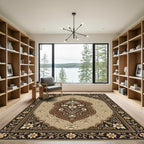 Elegant Brown Floral Medallion Garden Rug