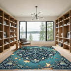 Ornate Teal Star Shell Damask Medallion Rug
