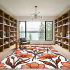 Coral Peach Floral Stem Arrangement Rug