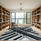 Modern Monochrome Charcoal Geometric Crosshatch Rug