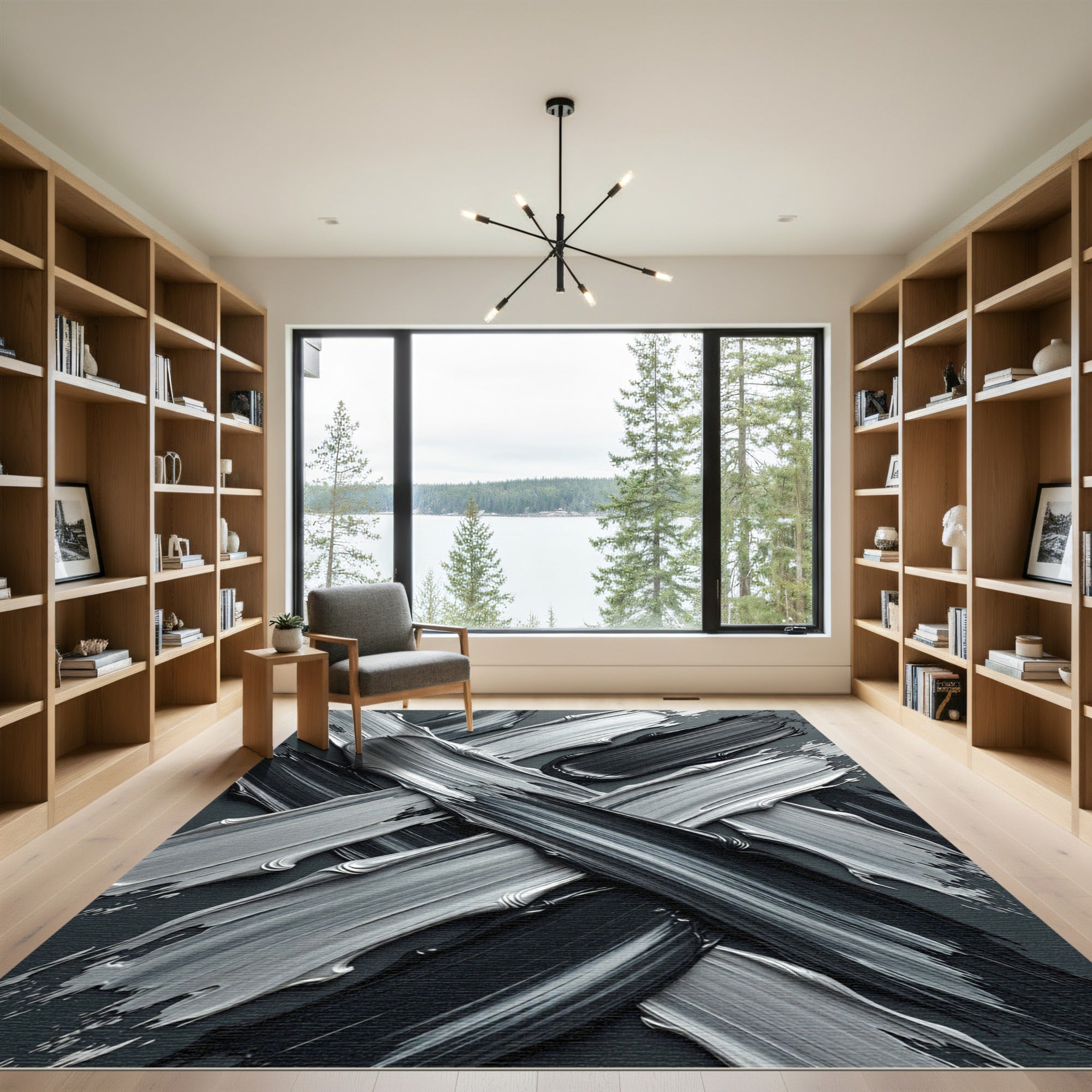 Monochromatic Textured Stroke Overlay Rug
