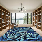 Deep Blue Fern Leaf Collage Rug