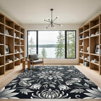 Monochromatic Floral Symmetry Botanical Rug
