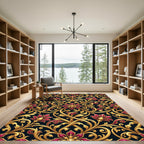 Royal Crimson Gold Floral Vine Rug