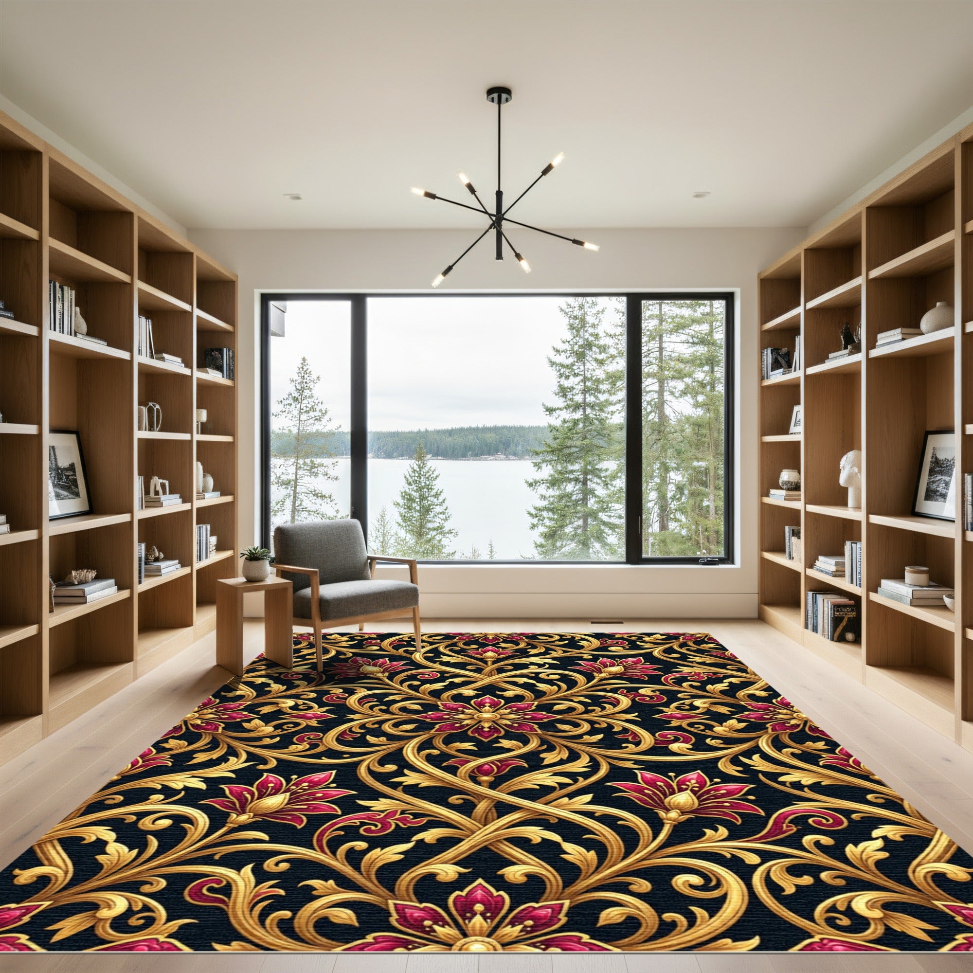 Royal Crimson Gold Floral Vine Rug