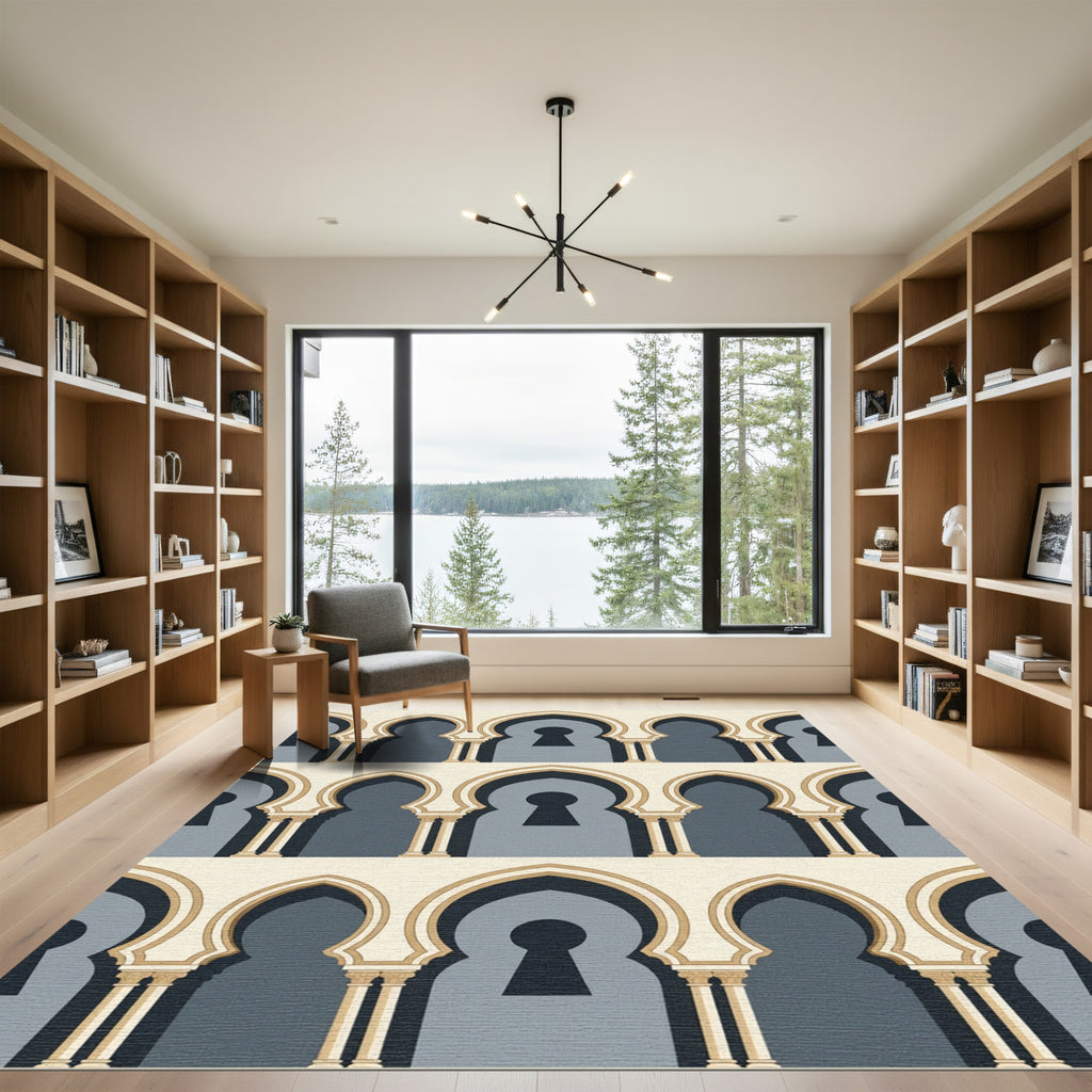 Archways Cream Blue Geometric Motif Rug