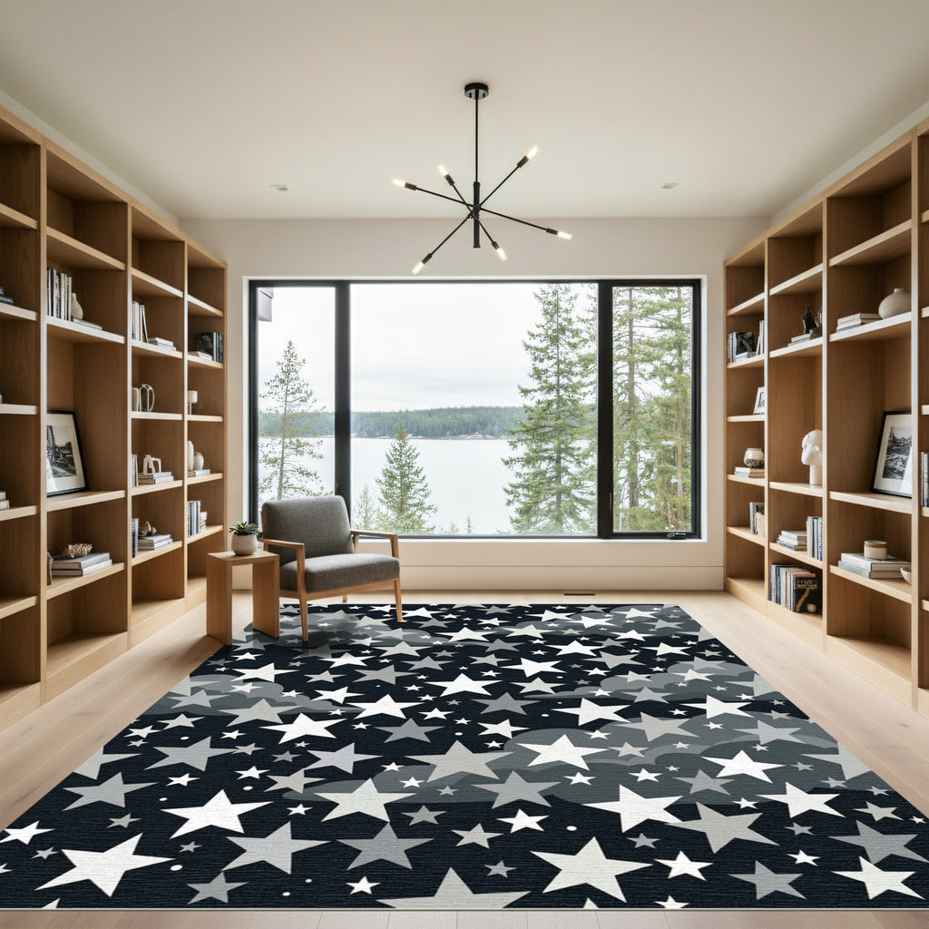 Monochrome Starry Night Cloudscape Rug