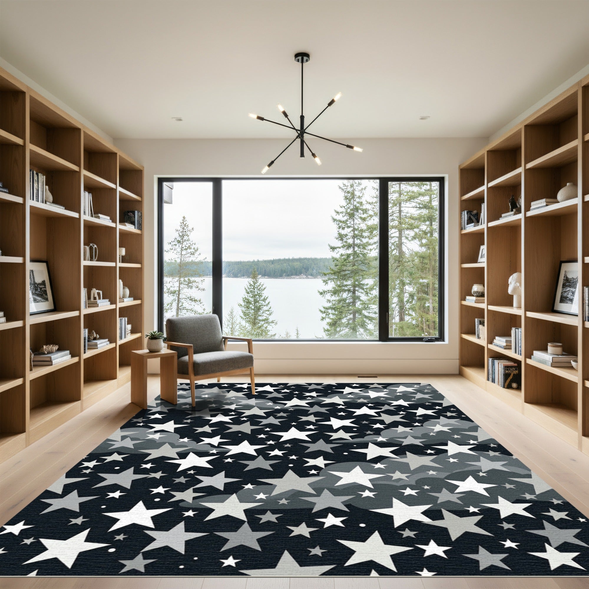 Monochrome Starry Night Cloudscape Rug