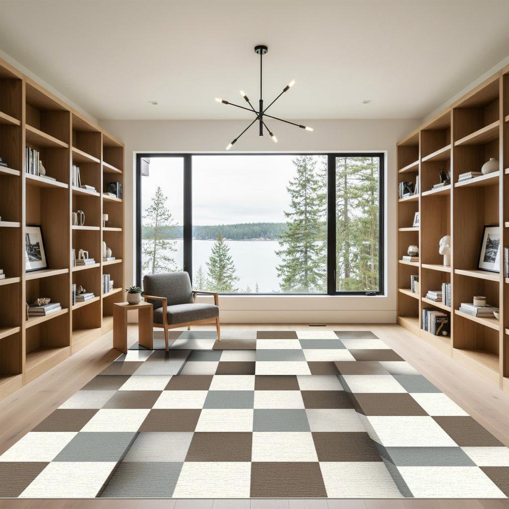 Neutral Toned Checked Composition Rug