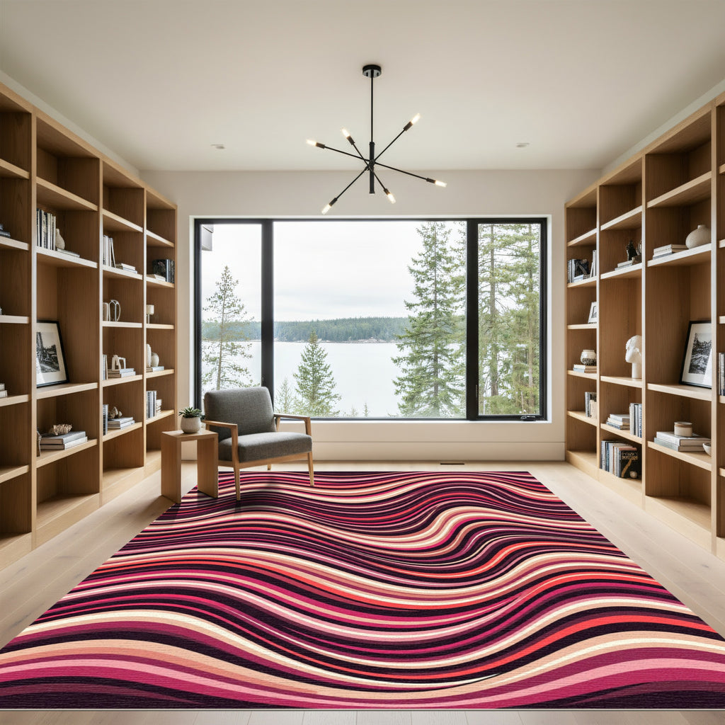 Pink Crimson Wavy Stripe Art Rug