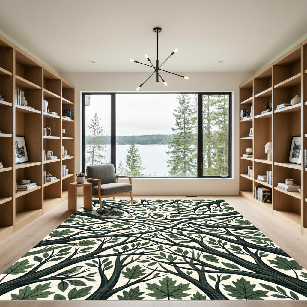 Forest Canopy Intertwining Branches Verdant Leaves Rug