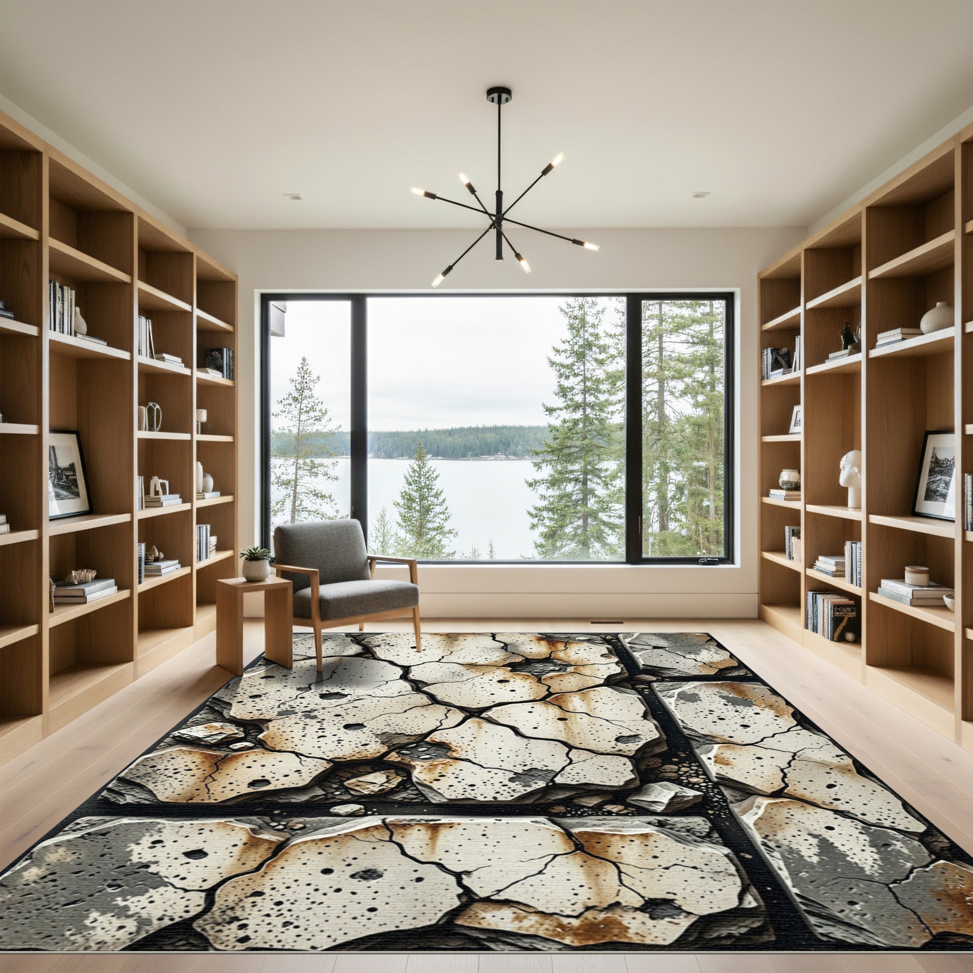 Cracked Concrete Abstract Earth Tones Rug