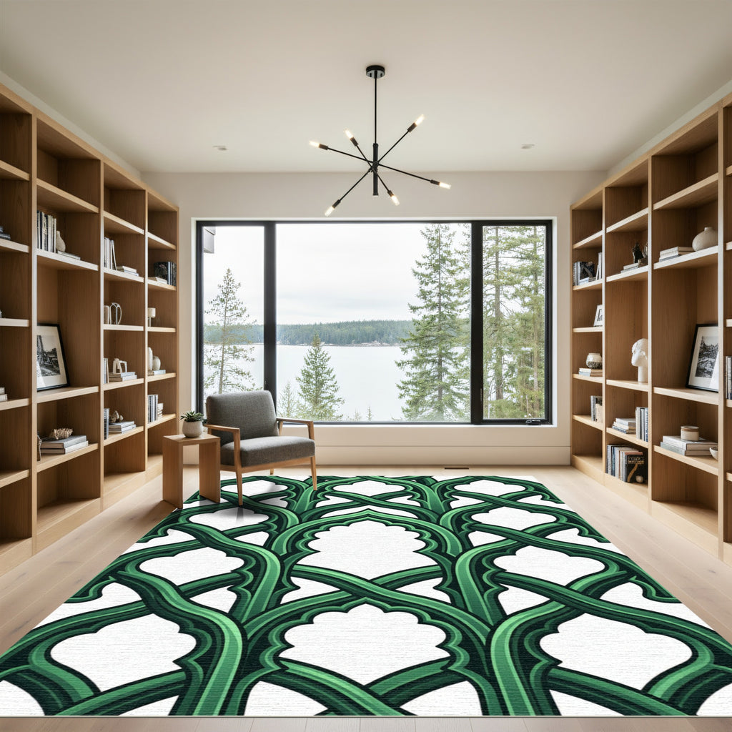 Emerald Gothic Arched Interlocking Trellis Rug